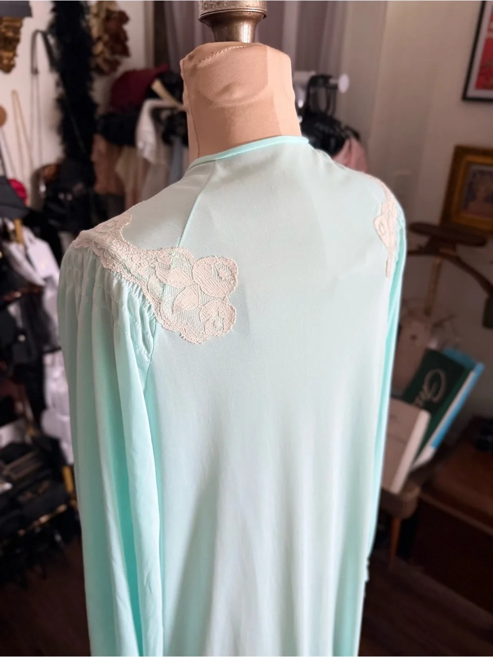 Vintage 1950s Pastel Long Nightgown with Lace